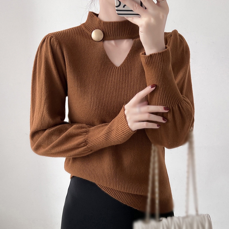 リブニット レディース Vネック セーター フレアスリーブ Vネック 大人め高級魅力 鎖骨美人 トップス タートルネック スリム リブ素材 着回し力 華奢見え 薄手 ニットソー カットソー トップス