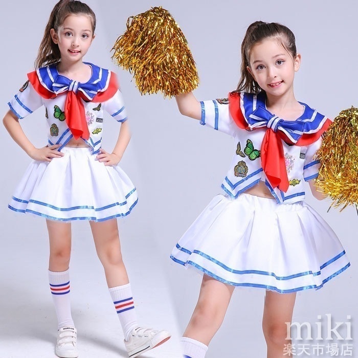 【大好評！最安値挑戦!】【即納】【靴下お贈り】チアダンス衣装 キッズ ガールズ ダンス衣装 セットアップ グリーン 海軍風 セーラー服 チア チアガール ジャズダンス衣装 ハロウィン コスチューム ダ