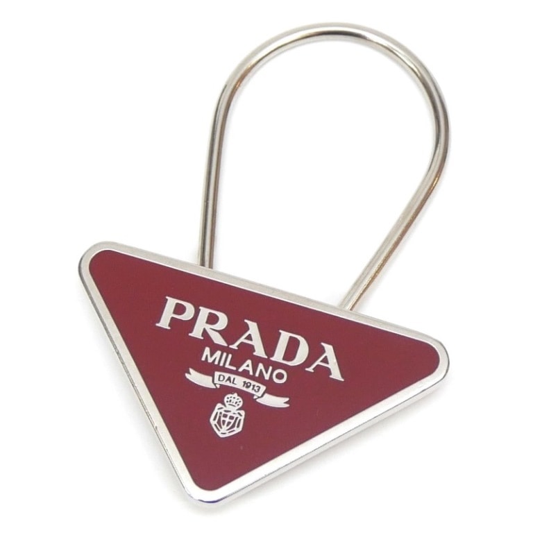 プラダ PRADA キーホルダー トライアングル キーリング チャーム パパイヤ（赤） メタル 【中古】(65512)