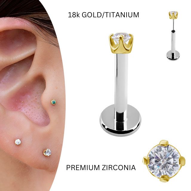 18金 ピアス 2mm 立爪 プッシュピアス 20g 18g 16g 14g クリスタル 18Kゴールド チタンピアス 金属アレルギー対応 ラブレットスタッド ボディピアス 軟骨ピアス 5,487円