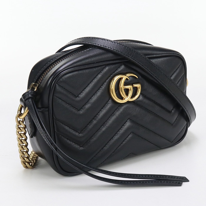ミニ カメラバッグ GGマーモント 448065 ショルダーバッグ レザー ブラック【中古】 レディース