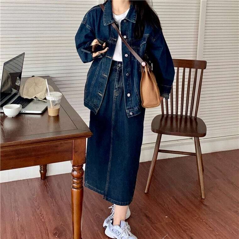 セットアップ レディース デニムジャケット デニムスカート 上下セット 大人可愛い ママコーデ 韓国 オルチャン 人気 トレンド 新作 20代 30代 40代 きれいめ レトロ シンプル