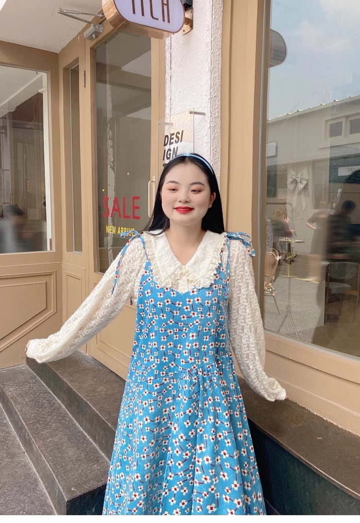 夏 サスペンダー 小さな花柄 スカート 個性的 ワンピース ロング ロング丈 袖なし ノースリーブ 襟なし 大人可愛い シンプル カジュアル おしゃれ お洒落 ラブリー キュート ガーリー 個性的