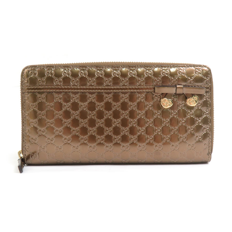 グッチ GUCCI ラウンドファスナー長財布 マイクログッチシマ レザー ブロンズ ゴールド レディース 307997 e60217g