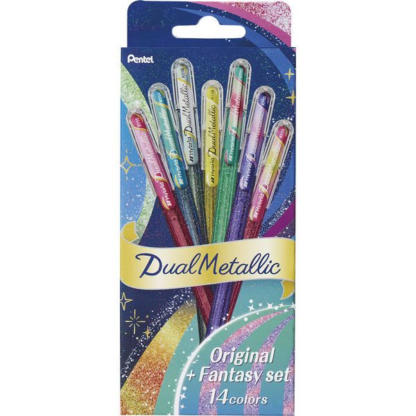 （まとめ買い）ゲルインクボールペン デュアルメタリック オリジナル+ファンタジーセット14色セット K110-D14ST [x3]