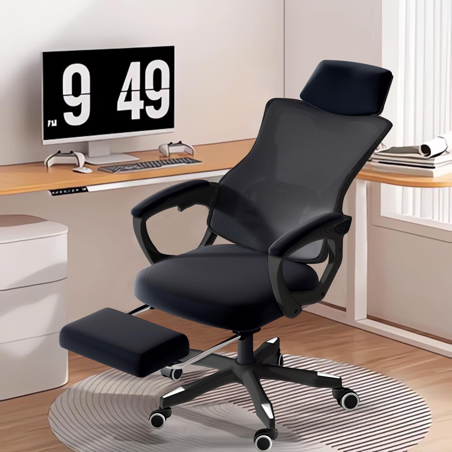 [Supzmg] オフィスチェア 椅子 テレワーク 疲れない デスクチェア ワークチェア ロッキング機能 収納式フットレスト リクライニング 人間工学 チェア S字立体背もたれ ハイバック 高反発座面