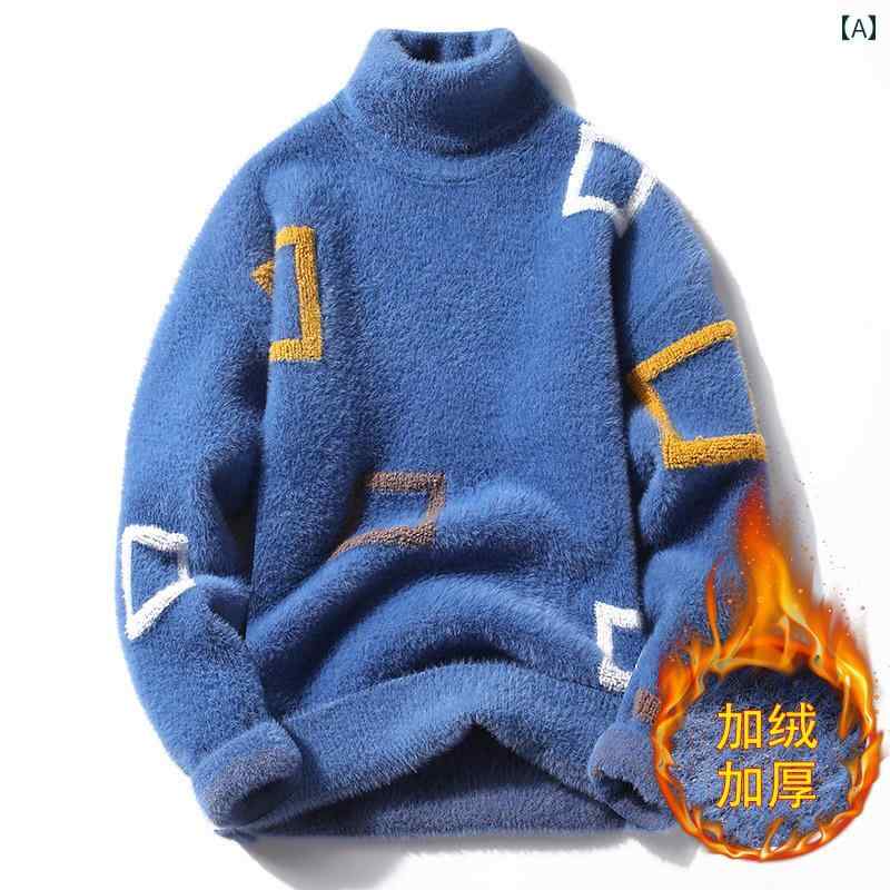 タートルネック メンズ トップス セーター 防寒 暖かい カジュアル 長袖 冬 厚手 柔らかい 毛玉防止 大きめサイズ 青 白 カーキ 大人 子供