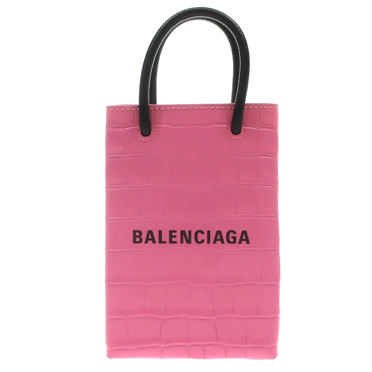 【極美品】SHOPPING ショッピング フォンホルダー 593826 ショルダーバッグ スマホケース 小物入れ クロコ型押し レザー ピンク