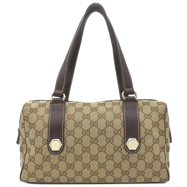 グッチ GUCCI ボストンバッグ ミニボストンバッグ GGキャンバス ベージュ×ブラウン ゴールド金具 茶 ハンドバッグ 肩掛け 152457【中古】