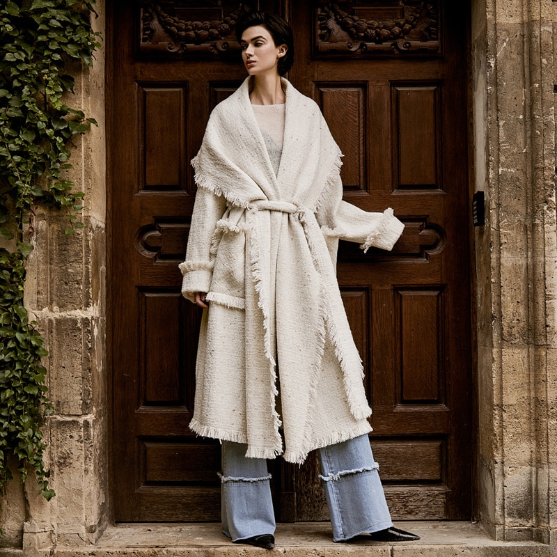 J9293 ベルト セット フリンジ ウール コート