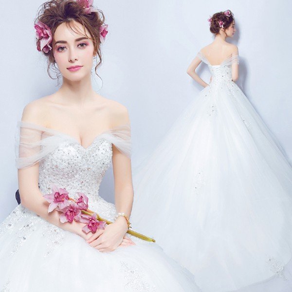 ウエディングドレス 花嫁 ドレス 結婚式 二次会 ウェディングドレス 安い プリンセス エンパイア 白 披露宴 ロングドレス ブライダル ベアトップ