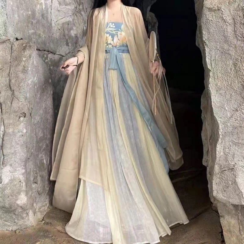 2023 婦人韓服 Su Yifag 韓服婦人ミロバラン スカート 唐系 長袖 シャツ プリント ワンピース スーツ 春夏スタイル