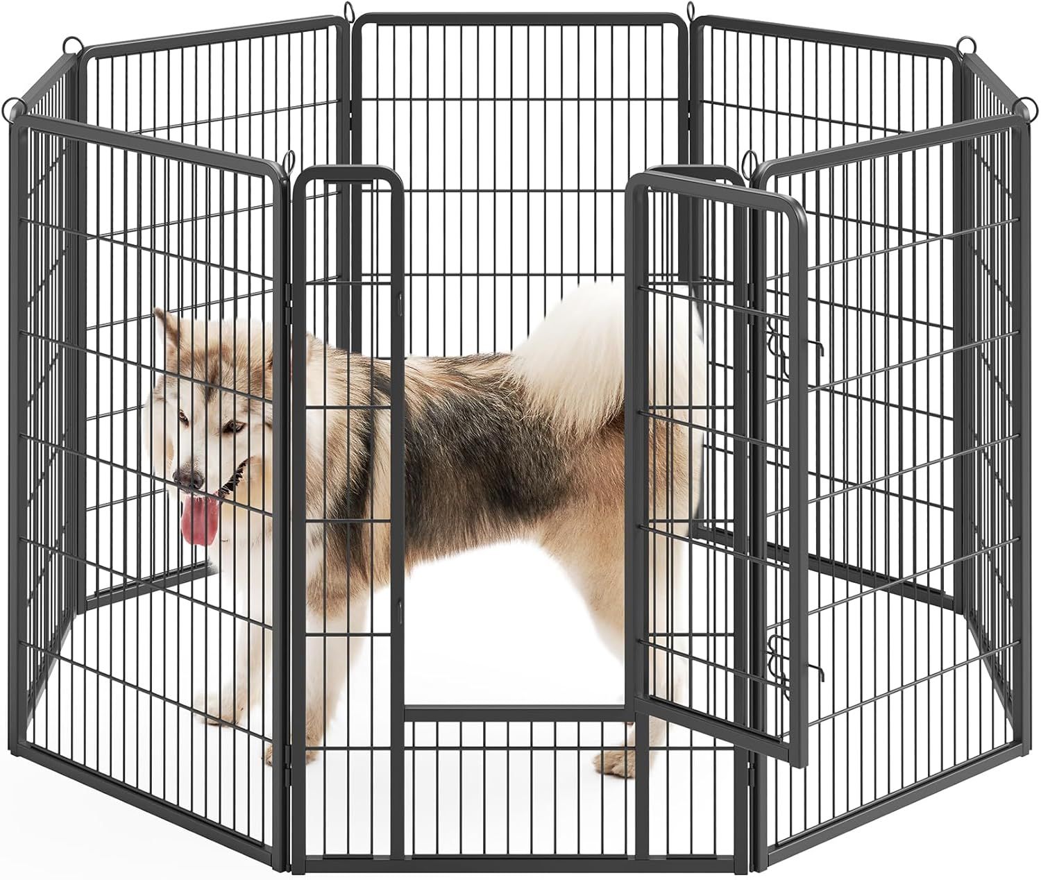 ペットサークル 高さ120cm 大型犬用 超大型犬用 パネル8枚 複数連結可能 スチール製 組立簡単 折り畳み式 犬ゲージ 全成長期使用可 室内外兼用 犬用サークル ペットフェンス グレー PPK01