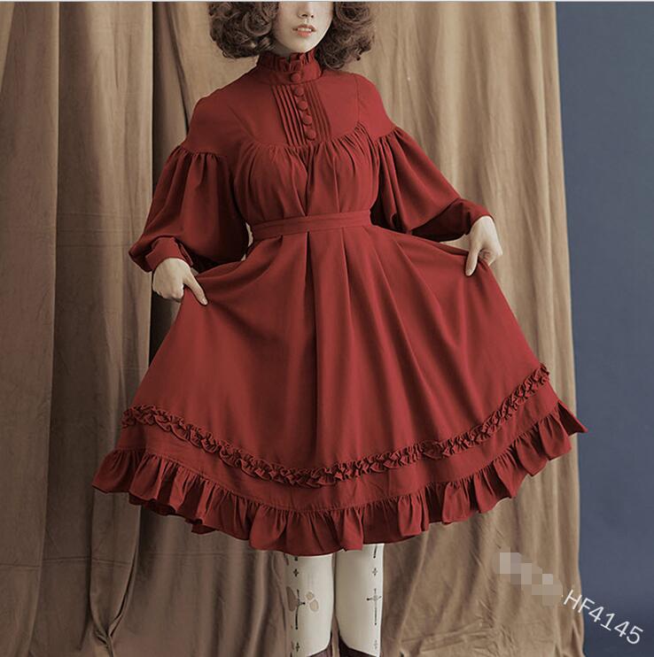 ジャパニーズカレッジスタイルロリータロングスリーブドレス新しいロリータプリンセスボタ