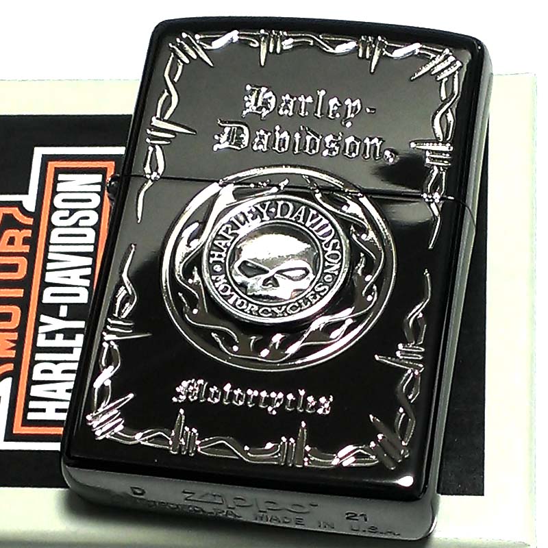 ZIPPO ライター ハーレーダビッドソン ジッポ イオンブラック スカルメタル 黒＆銀差し 国内限定モデル かっこいい ドクロ おしゃれ メンズ ギフト プレゼント