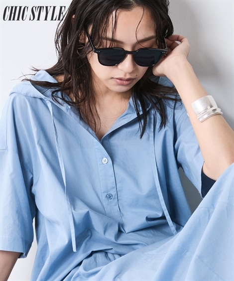 シャツ・ブラウス 綿100％ローンフーディシャツ 大きいサイズ有 シックスタイル