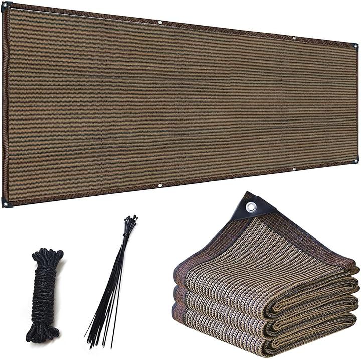ベランダ目隠し 遮光ネット プライバシー保護 日除けシェード 厚みを増した バルコニー マンション UVカット 50CMごとに1つのロープ穴 (コーヒー色, 1Mx12M)