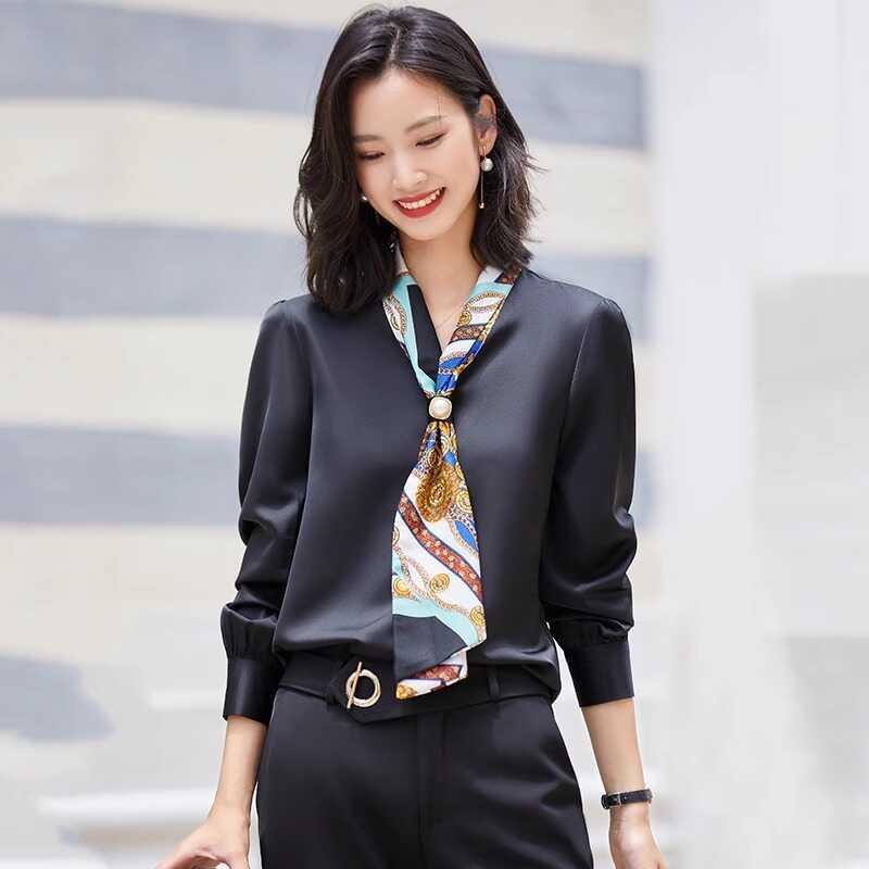 ブラウス 黒 シャツ レディース 春秋 トップス シンプル オフィス カジュアル ビジネス 通勤 快適 おしゃれ