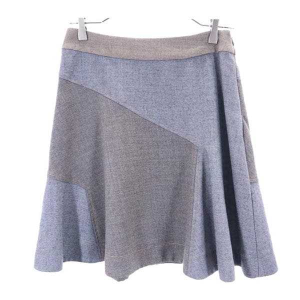 ウールブレンド ミニスカート 34 グレー×ブラウン レディース