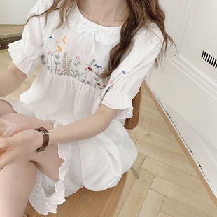 定番 の新しい綿の刺繍半袖ショーツセットPajamas女性のホームサービス韓国ファッション寝巻き ナイト うのにもお得な情報満載