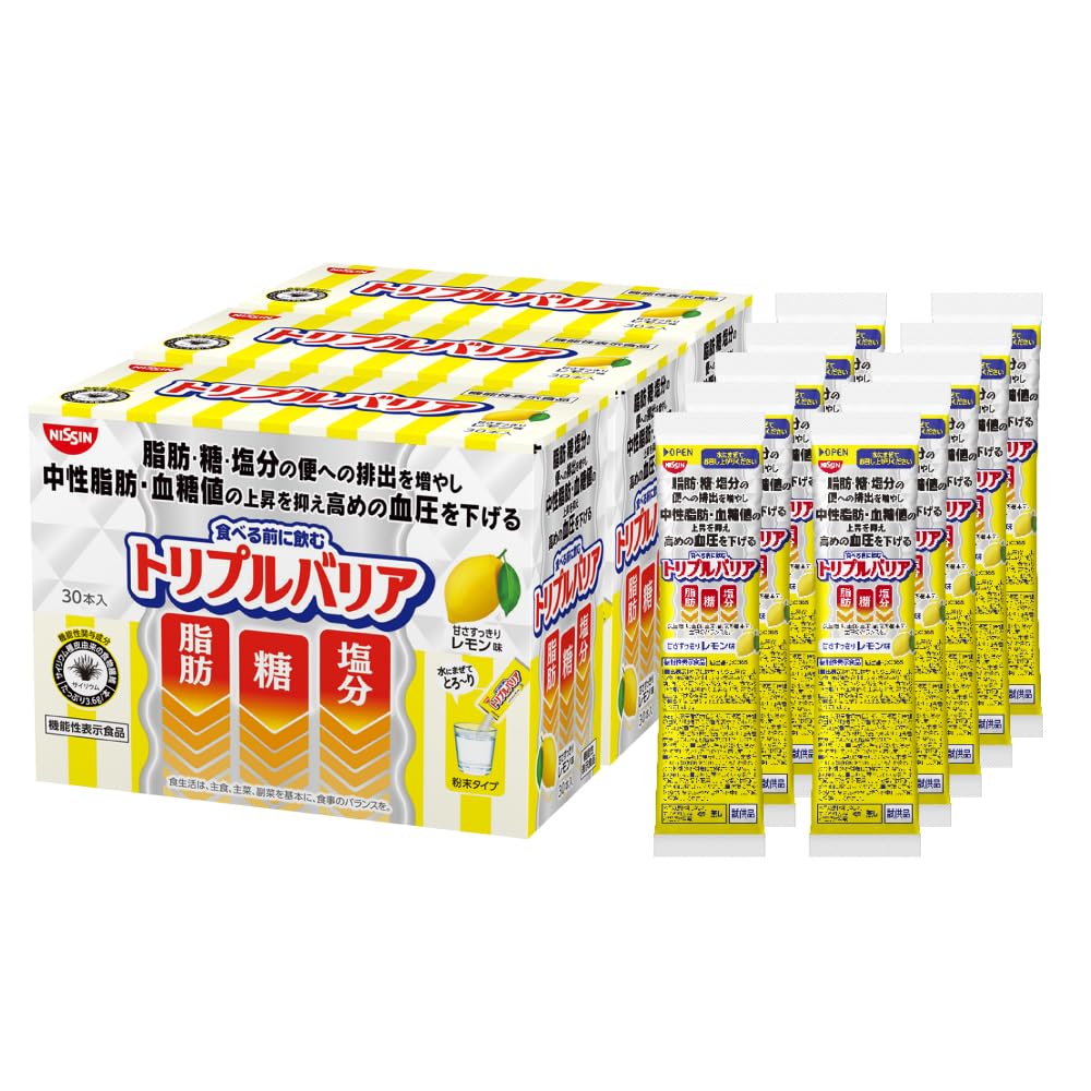 【Amazon.co.jp限定】 日清食品 トリプルバリア 甘さすっきりレモン味 計100本(1箱 30本入×3箱+10本)脂肪 糖 塩分 中性脂肪 血糖値 血圧 食物繊維 機能性表示食品 オオバコ
