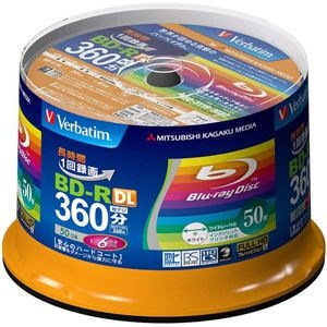 三菱ケミカルメディア BD-R DL （Video） 片面2層 1回録画用 260分 1-6倍速50枚スピンドルケース50P インクジェットプリンタ対応（ホワイト） ワイド印刷エリ...
