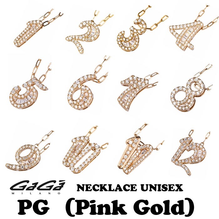 GaGa MILANO/ガガミラノ ジルコニアナンバーネックレス TNC-xx-CZ/PG（ピンクゴールド） 男女兼用 全12種 国内正規品
