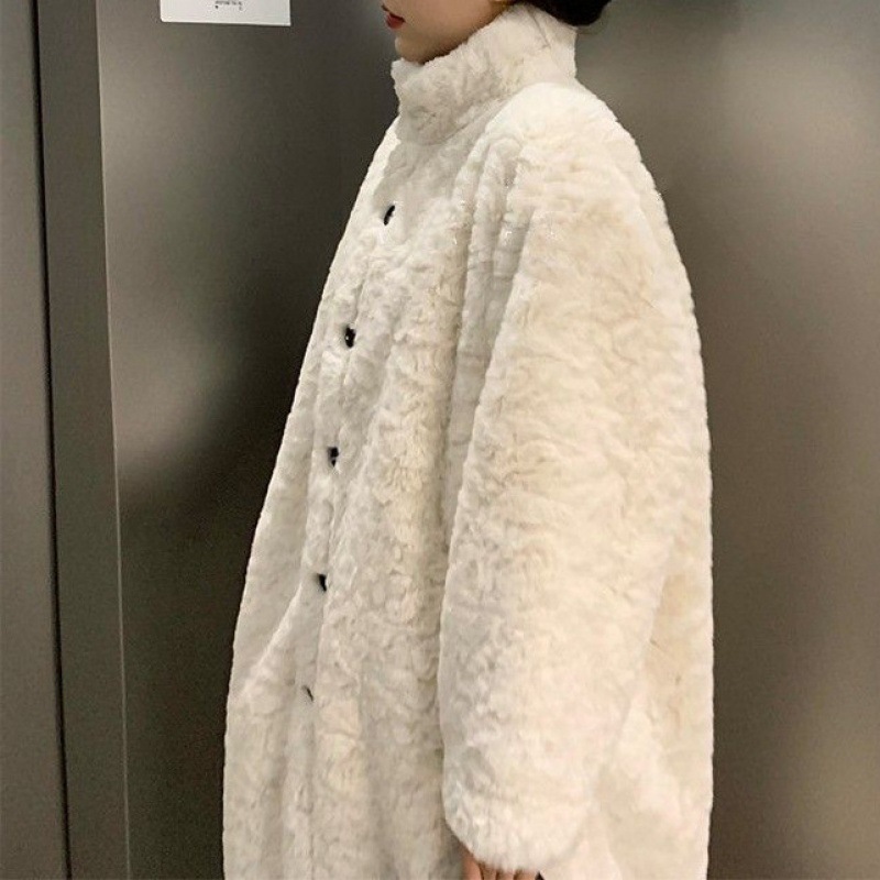 厚い模造ウサギの豪華な毛皮緩いファッショナブルな毛皮コート冬模造ラムファーコート2025新しいスタイル