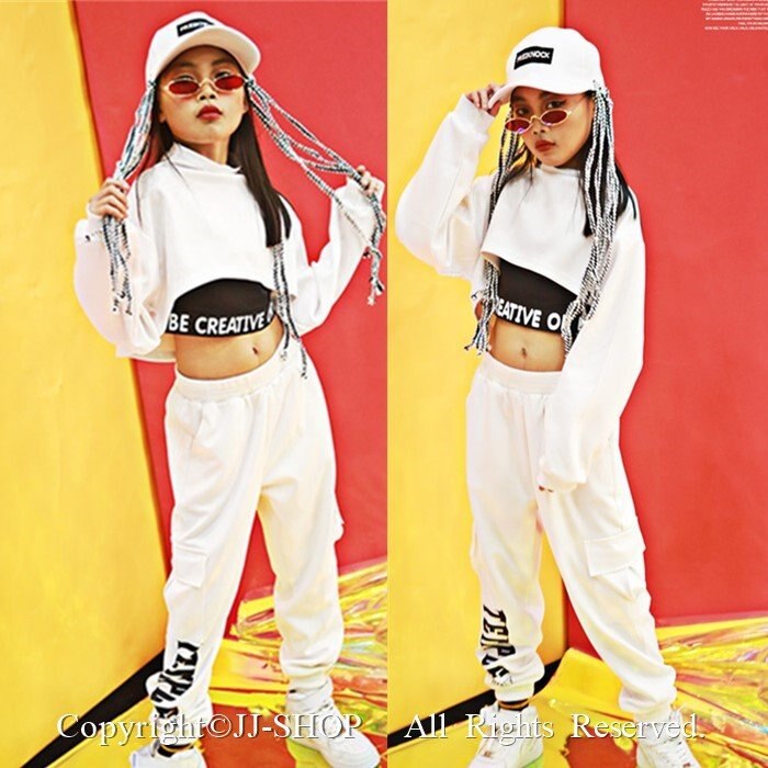 トップス ジャズダンス衣装ヒップホップ キッズ ダンス衣装 レッスンウエア セットアップ 長袖 タン