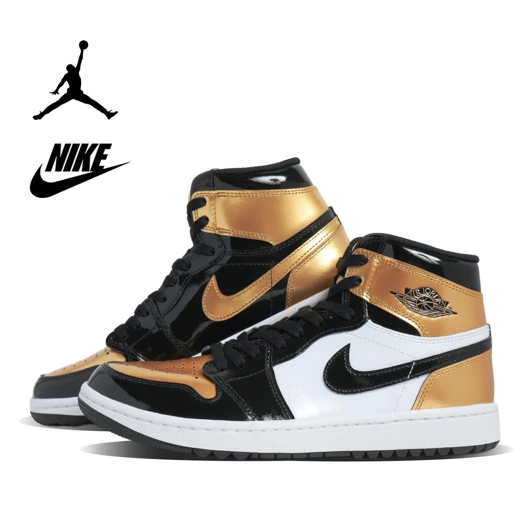 NIKE ナイキ エアジョーダン 1 ハイ ゴルフ スニーカー AIR JORDAN 1 HIGH G GOLD TOE ( ゴルフシューズ ゴールド 金 メンズ DQ0660-002 )