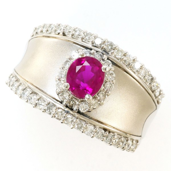 PT900 プラチナ リング 16号 ルビー 1.05 ダイヤ 0.68 カード鑑別書 中古