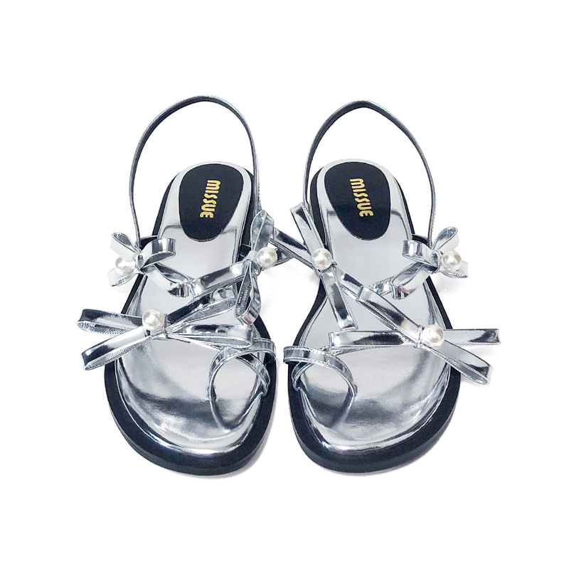 リボンパールサンダル[シルバー]