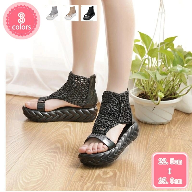 777円OFFクーポン 編み込み サンダル サマーブーツ レディース 大きいサイズ 軽量 スニーカー スポーツサンダル おしゃれ バックジッパー オープントゥ 通気性抜群 コンフォートサンダル 厚底