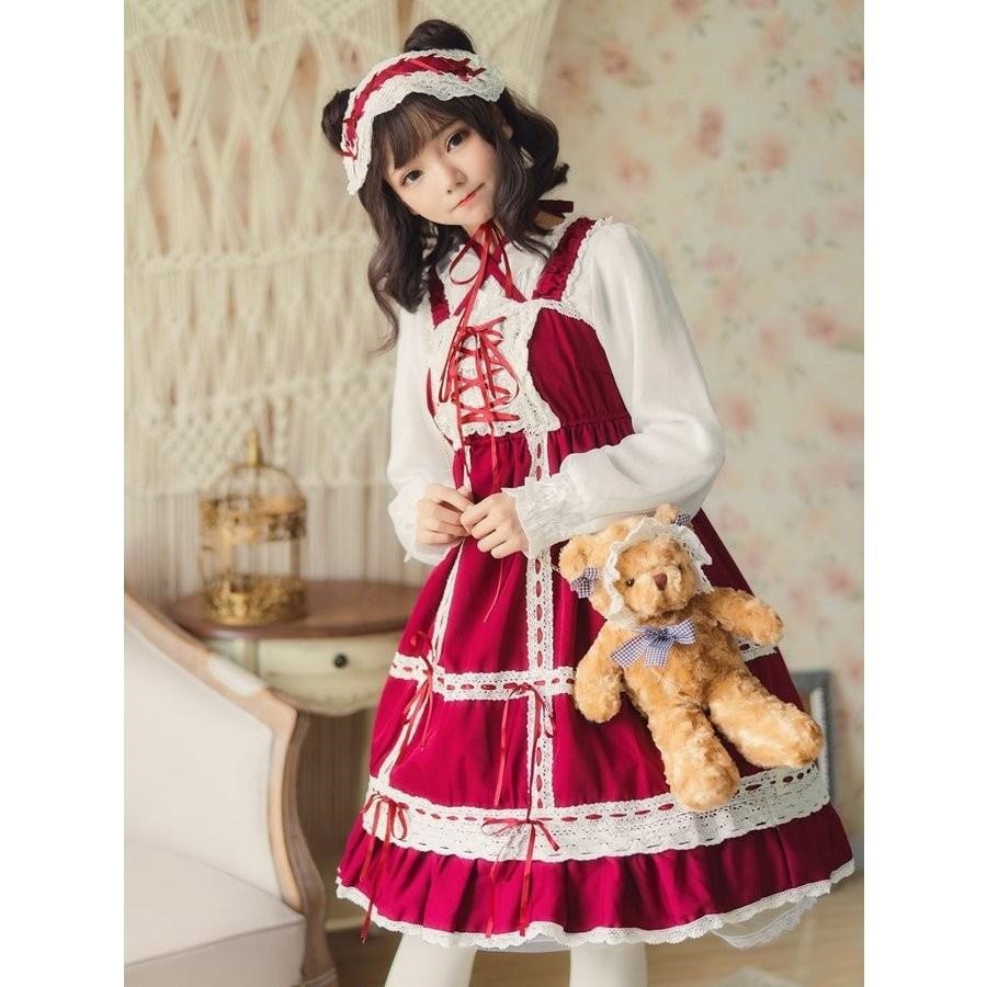 ワンピース セット蝶結び付き 吊 りスカート+シフオン ブラウス　 リボン付き ロリータ風 Aライン 春秋新作 レディース 少女 着痩 せ 通学 同窓会