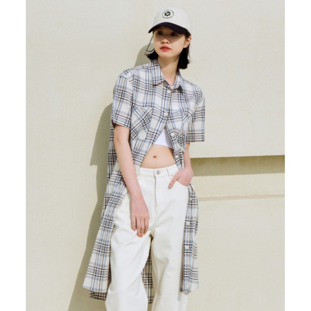 COVERNAT 女性用チェックハーフシャツドレスネイビー