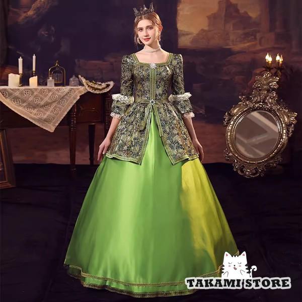 【即納】貴族 ドレス 中世 貴婦人 ステージ 衣装 お姫様 王族服 ジュリエット カラー 演出 ヨーロッパ パーティー 大人 学園祭 文化祭 コスプレ 撮影 グリーン