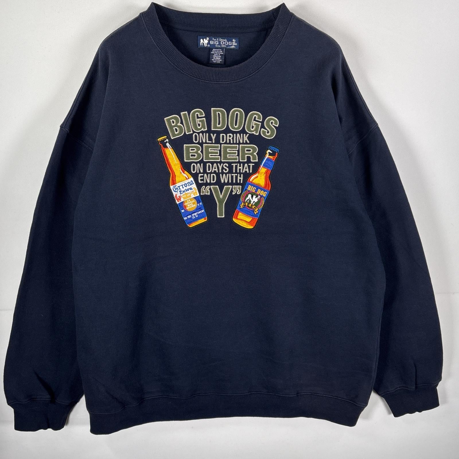 古着 90s/90年代 ビッグドッグス BIG DOGS スウェット クルーネック 刺繍 デザイン コロナビール XーLarge ネイビー メンズ