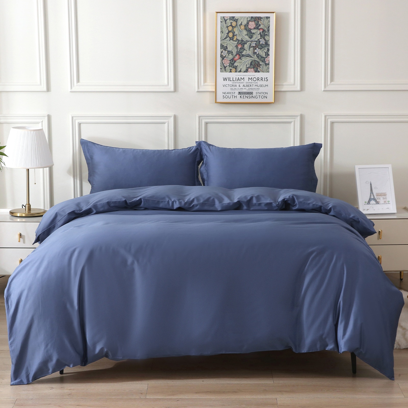 布団カバー ダブル 3点セット ネイビー オーストラリア綿100% ホテル仕様 サテン調 さらさら肌触り 吸汗 速乾