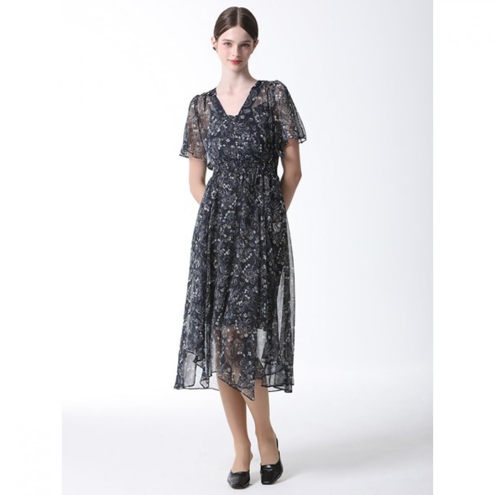 (Shis Miss) Vネックウエストバンドロングドレス (ボックス価格:368,000ウォン)