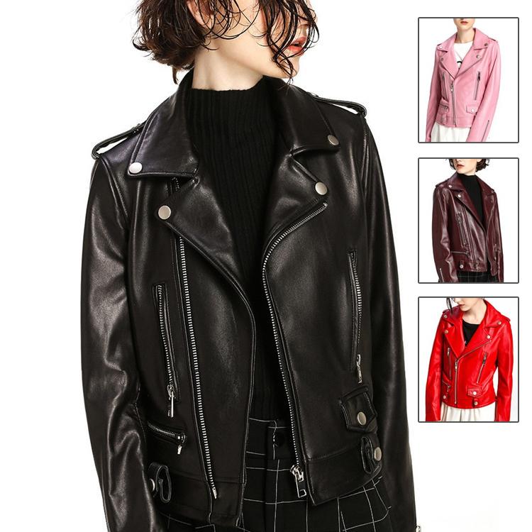 バイクジャケット　レディース　春秋冬　ライダースジャケット　本革ジャケット　ラム革　レザージャケット　leather jacket　革ジャン　ファッション