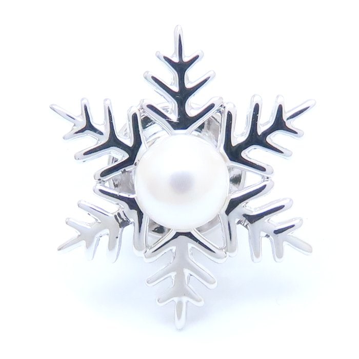 ピン ブローチ 雪の結晶モチーフ パール 真珠 シルバーメッキ/293918【中古】