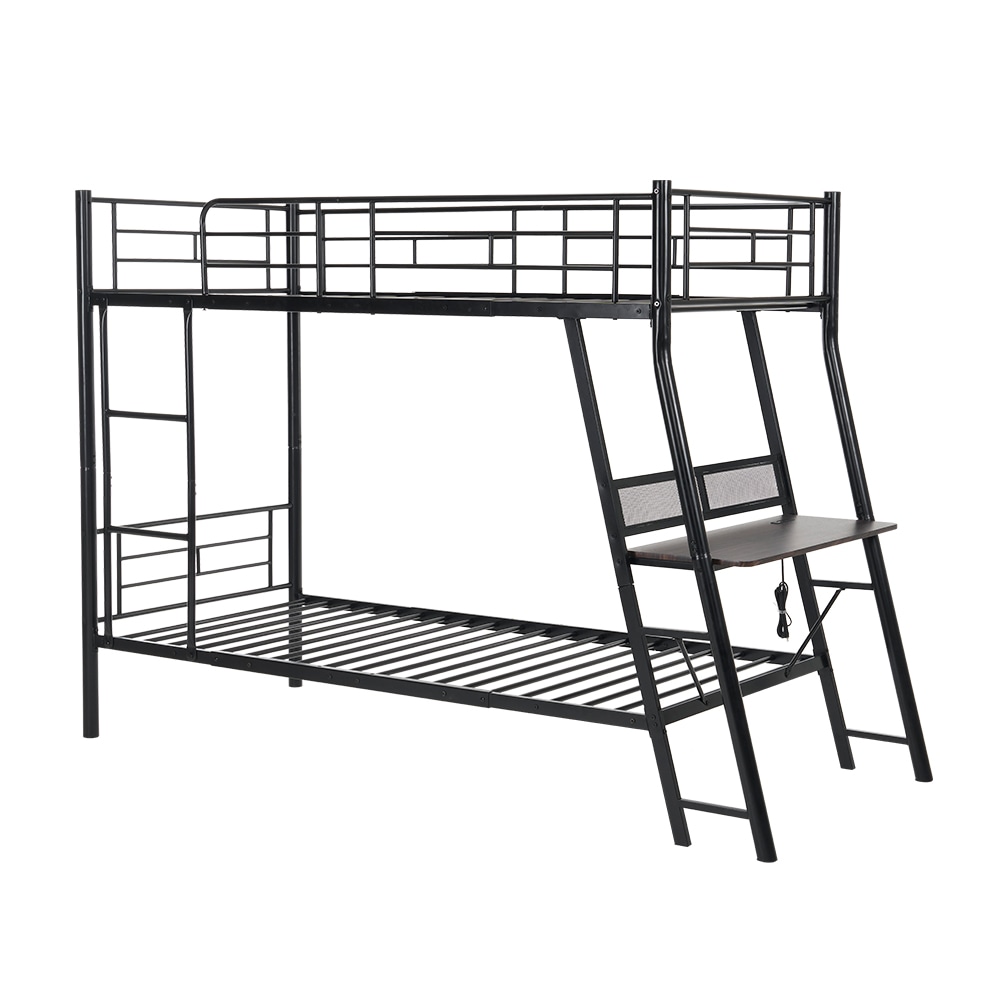 【ブラック】 ロフトベッド パイプベッド デスク付き シングル パイプ ミドルタイプ シングルベッド 省スペース　コンセント付き　スチール 15,376円