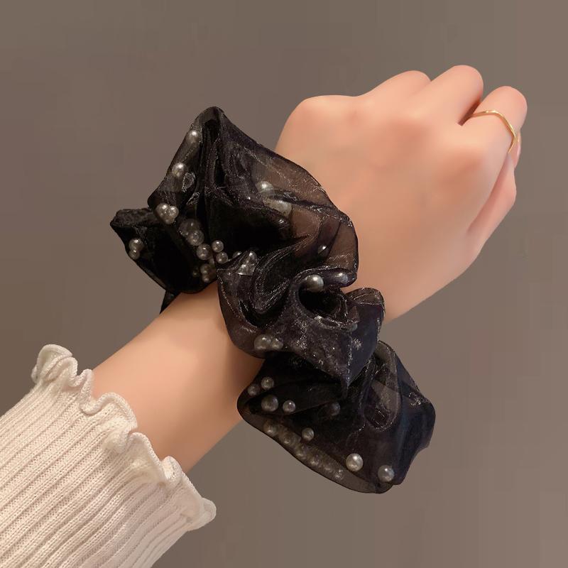 シュシュ ヘアゴム パール ヘアアクセサリー レディース ヘアリング ゴムバンド ポニーテール ヘアロープ ブラック ベージュ