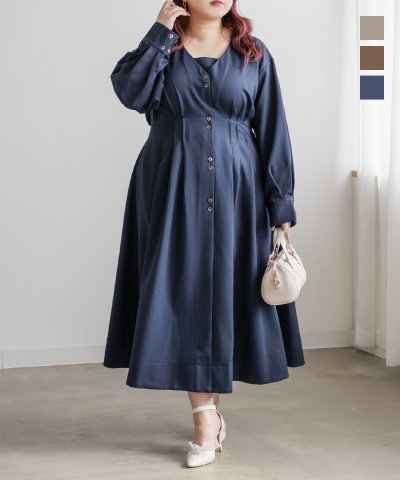 大きいサイズ レディース LL 3L 4L XL XXL XXXL CLETTEオリジナルウエストタックシャツワンピース