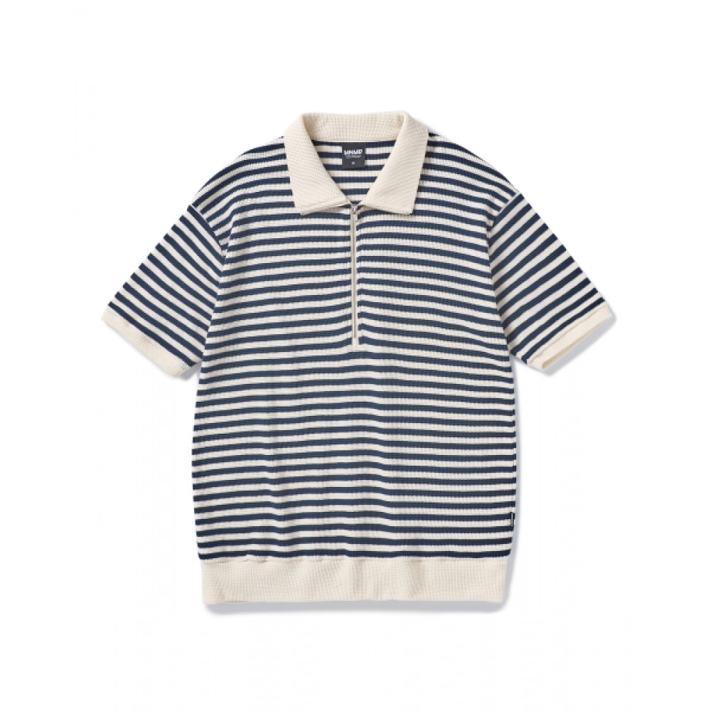 ミニマルプロジェクトワッフルジップカラー半袖Tシャツ MKT102 [ネイビー]