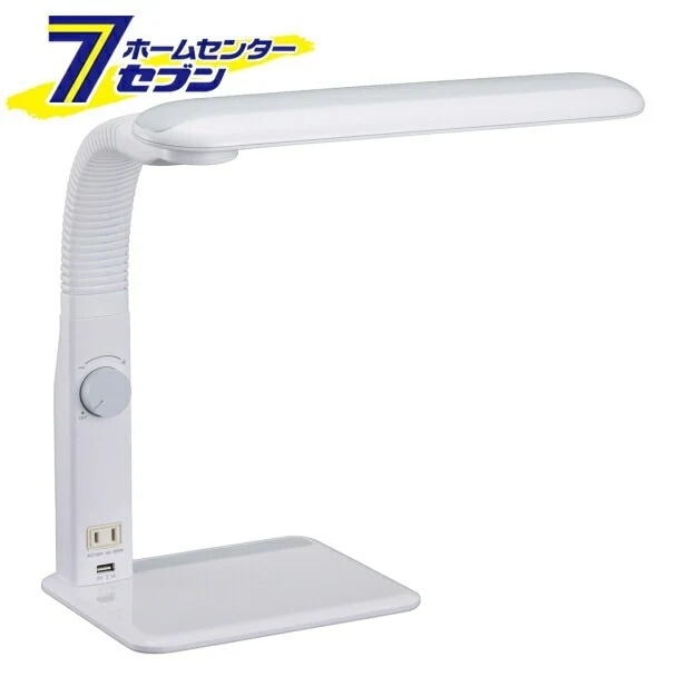 オーム電機 LED学習スタンド 調光 左右利き用 USBポート付 ホワイト [品番]06-49