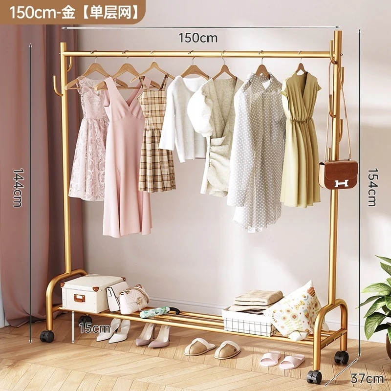 バルコニー物干しラック床置きホームベッド寮物干しラック二層収納シンプルバッグラック