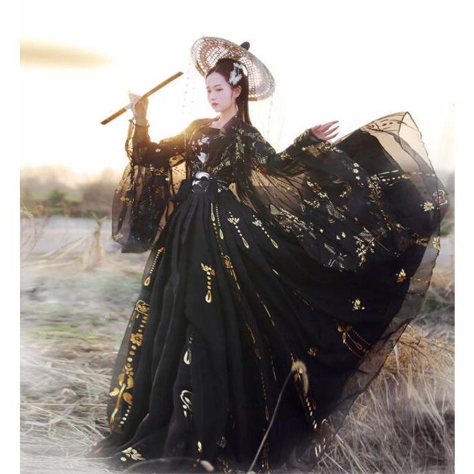 黒白2色 豪華4点セット漢服 梅 鶴刺繍華流コスプレ舞台衣装 中国古代宮廷衣装 プリント貴妃皇后女王変装 古典チャイナドレス 超美しい中華服　チャイナ風30%までに制限