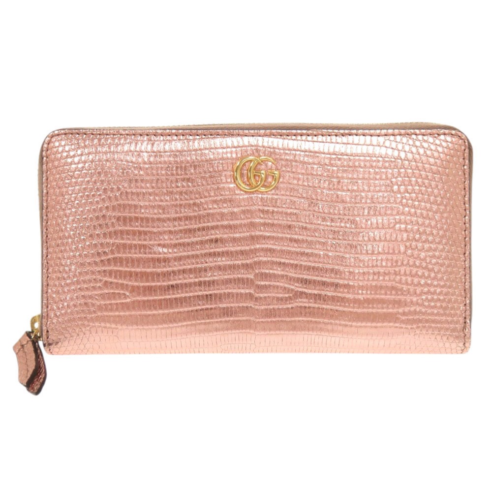 新品同様 ラウンドファスナー GGマーモント 456117 長財布 リザード ローズゴールド 0241【中古】 レディース