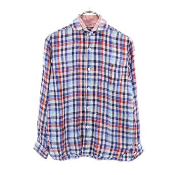 ジュンヤワタナベコムデギャルソン 2012年 リネン チェック柄 長袖 チェックシャツ XS 青系 JUNYA WATANABE COMME des GARCONS メンズ